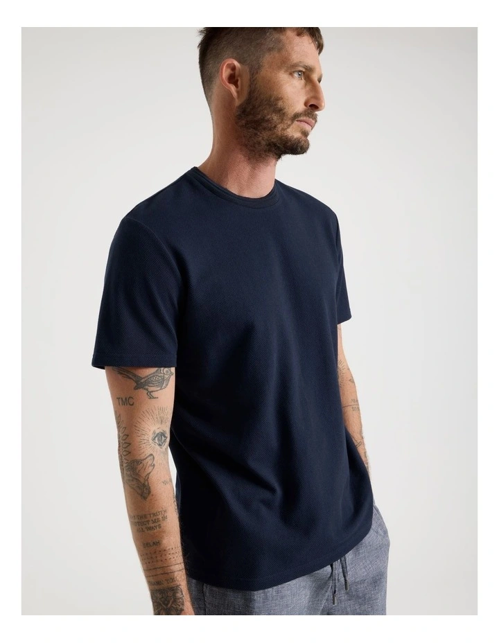 Textured Pique T-Shirt in Navy image 4