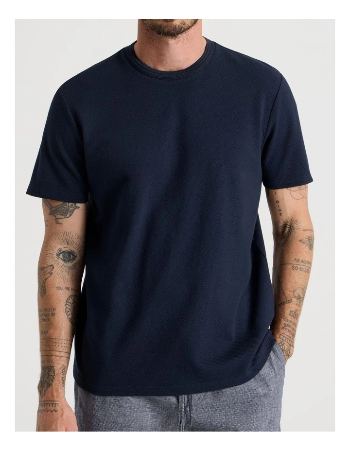 Textured Pique T-Shirt in Navy image 5