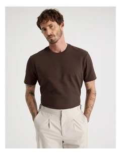 Textured Pique T-Shirt in Chocolate