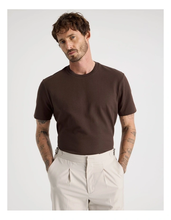 Textured Pique T-Shirt in Chocolate image 1