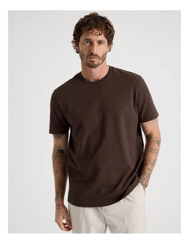 Textured Pique T-Shirt in Chocolate image 3