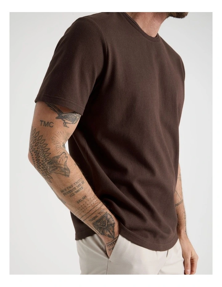 Textured Pique T-Shirt in Chocolate image 4