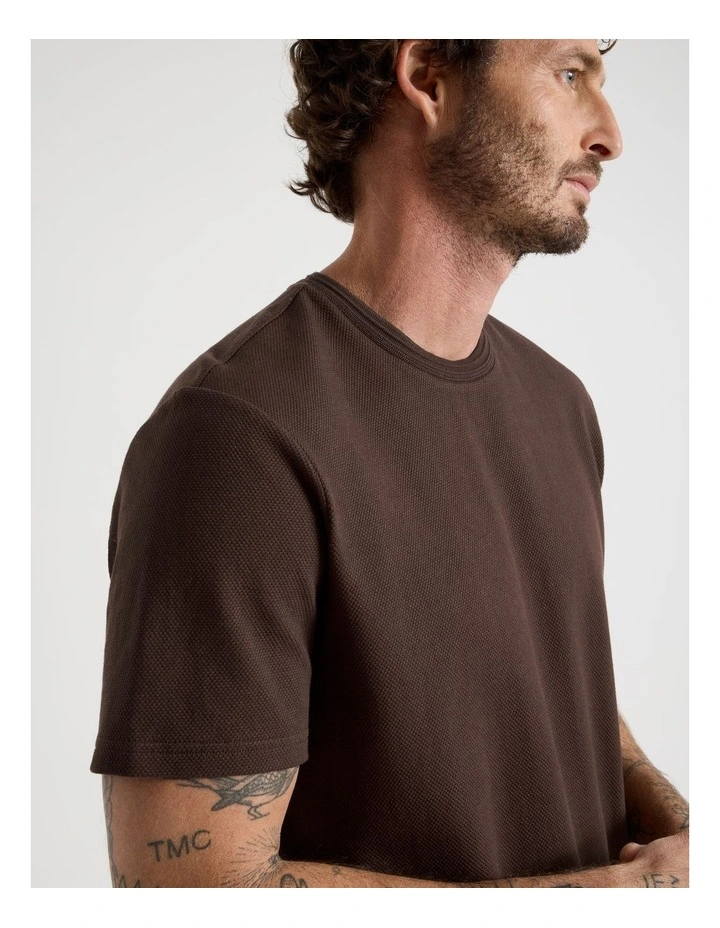 Textured Pique T-Shirt in Chocolate image 6