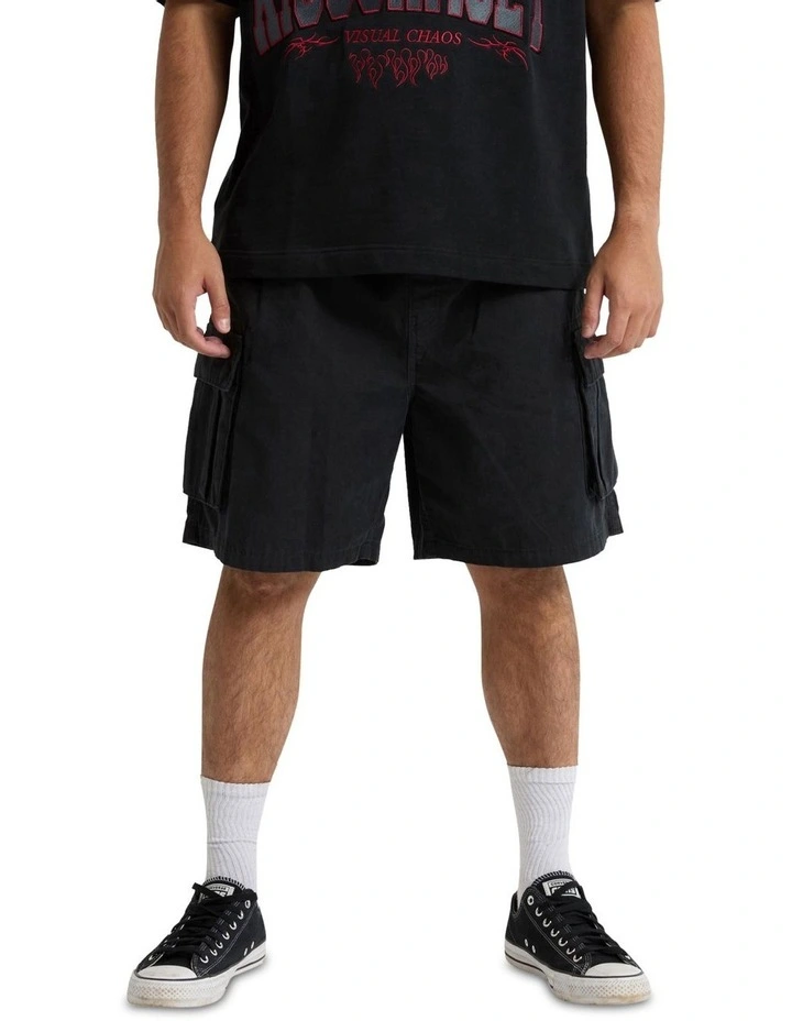 Mosh Baggy Cargo Short in Black image 1