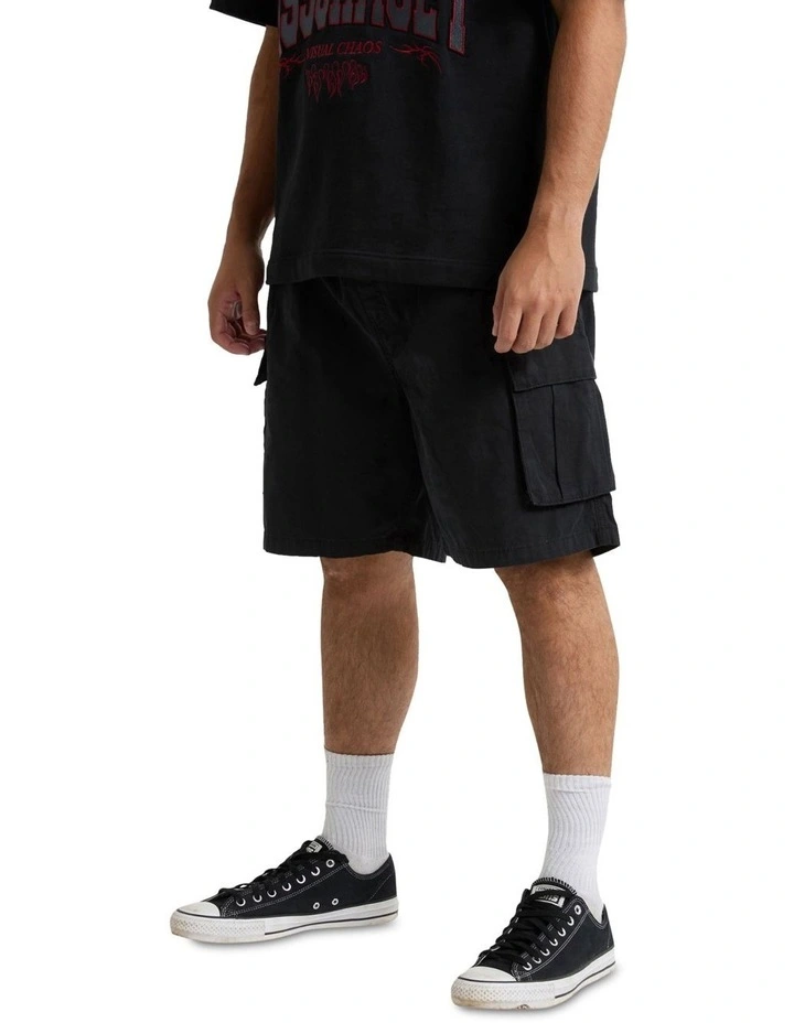 Mosh Baggy Cargo Short in Black image 3