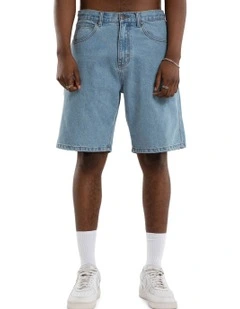 Dillon Denim Jort Shorts in Mid Blue