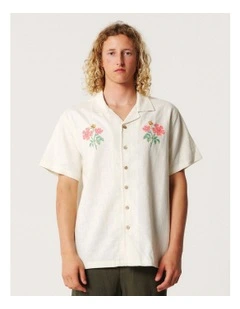 Bouquet Short Sleeve Resort Shirt in Vintage White