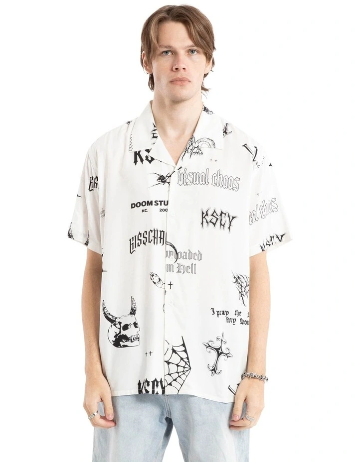 Coffin Relaxed Short Sleeve Shirt in White Print image 1