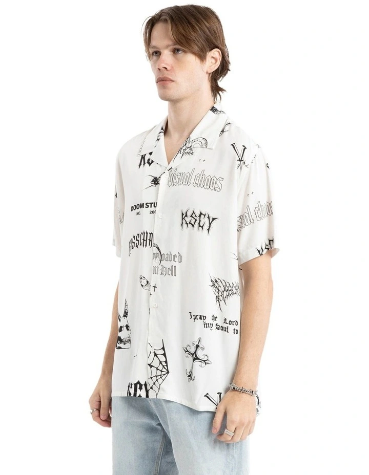 Coffin Relaxed Short Sleeve Shirt in White Print image 3