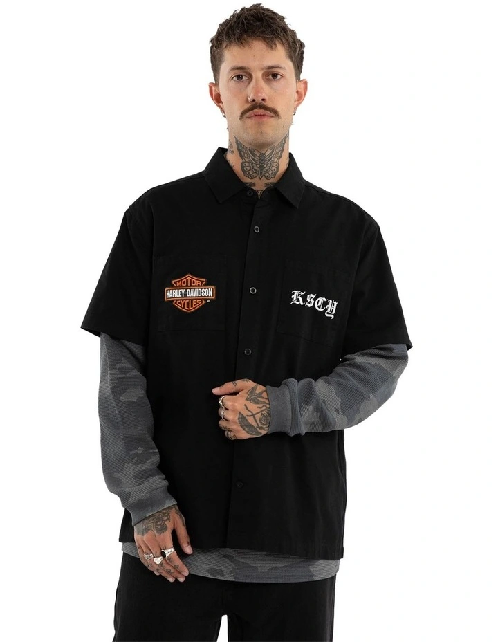 Harley Davidson Customs Short Sleeve Mechanic Shirt in Black image 2