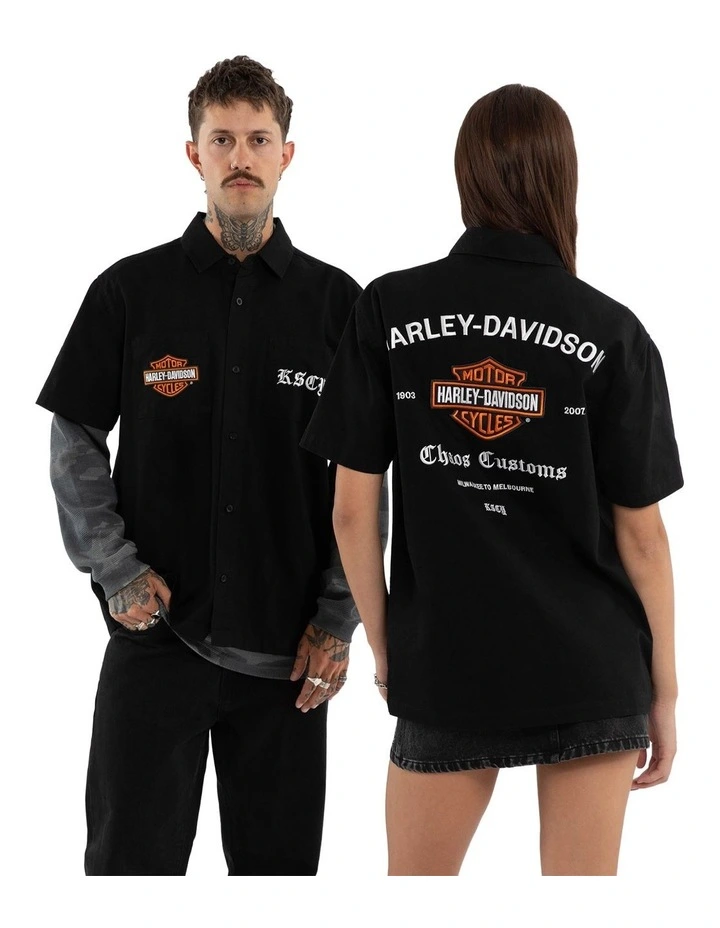 Harley Davidson Customs Short Sleeve Mechanic Shirt in Black image 3