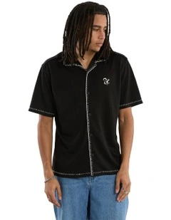 Insignia Crop Resort Shirt in Black