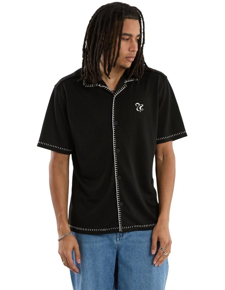 Insignia Crop Resort Shirt in Black image 1