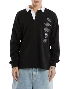 Stacked Loopback Rugby Jumper in Black