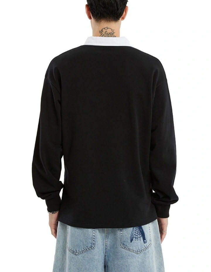 Stacked Loopback Rugby Jumper in Black image 3