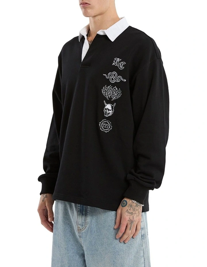 Stacked Loopback Rugby Jumper in Black image 5
