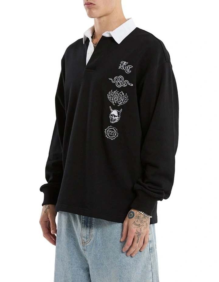 Stacked Loopback Rugby Jumper in Black image 6