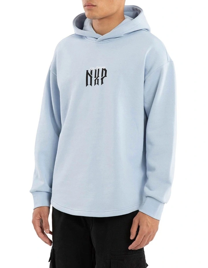 Dominate Relaxed Curved Hoodie in Blue image 3