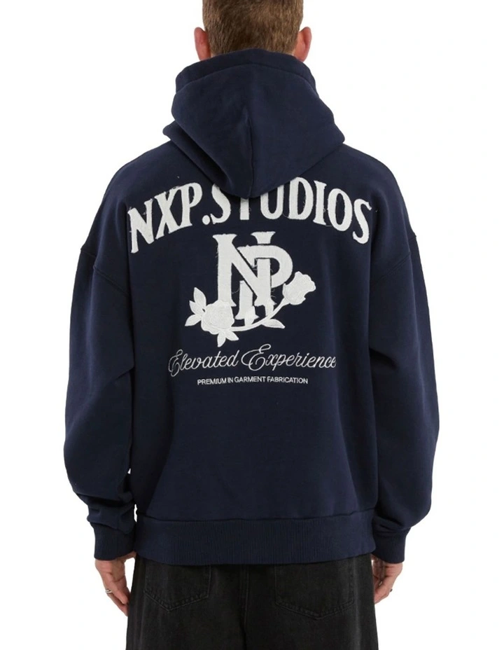 Fray Motion Box Fit Hoodie in Black Iris image 2