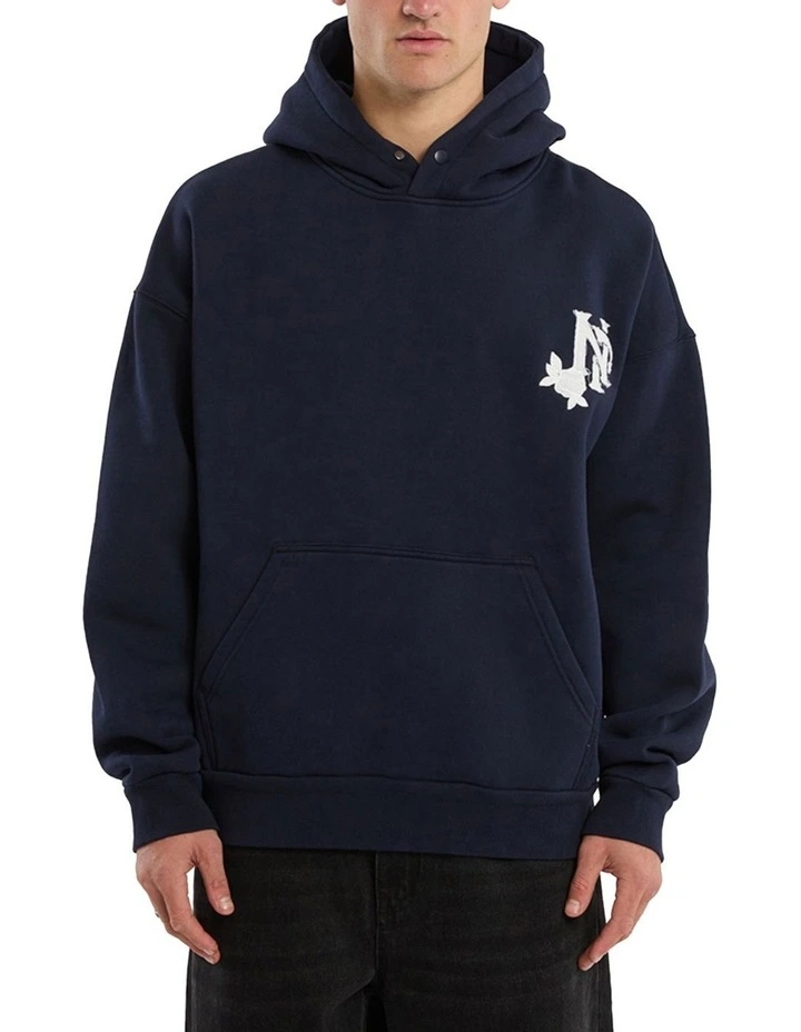 Fray Motion Box Fit Hoodie in Black Iris image 3