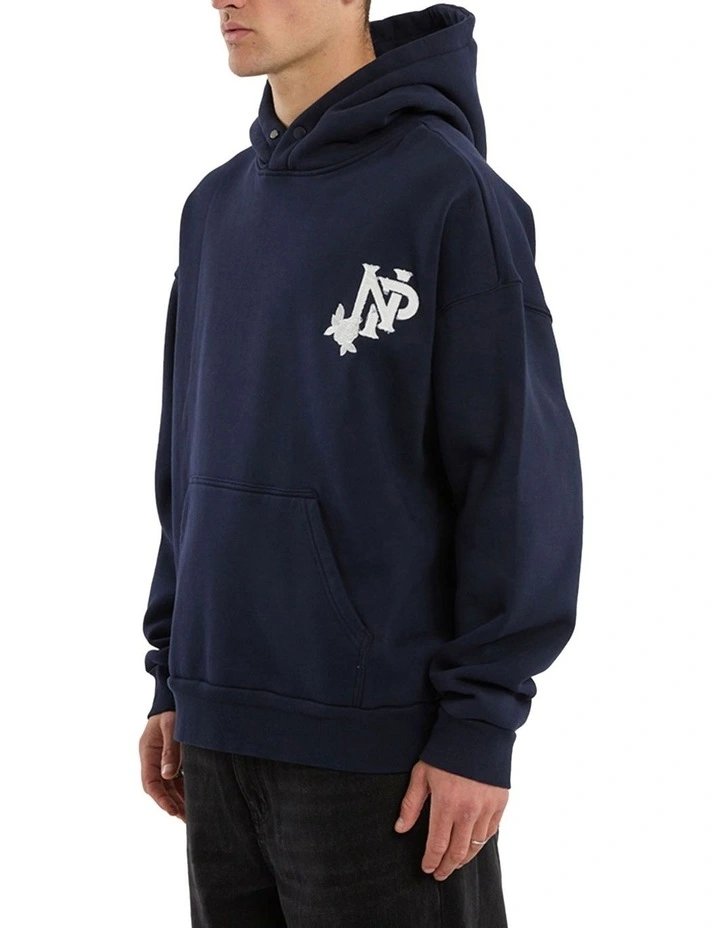 Fray Motion Box Fit Hoodie in Black Iris image 5