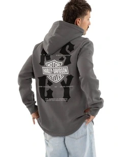 Harley Davidson Hog Dual Curved Hoodie in Grey
