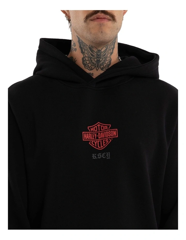 Harley Davidson Powertrain Layered Dual Curved Hoodie in Black image 4