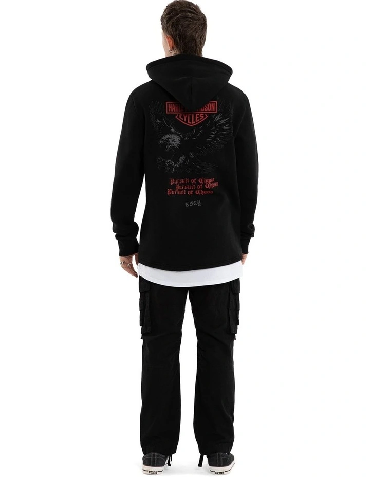 Harley Davidson Powertrain Layered Dual Curved Hoodie in Black image 5