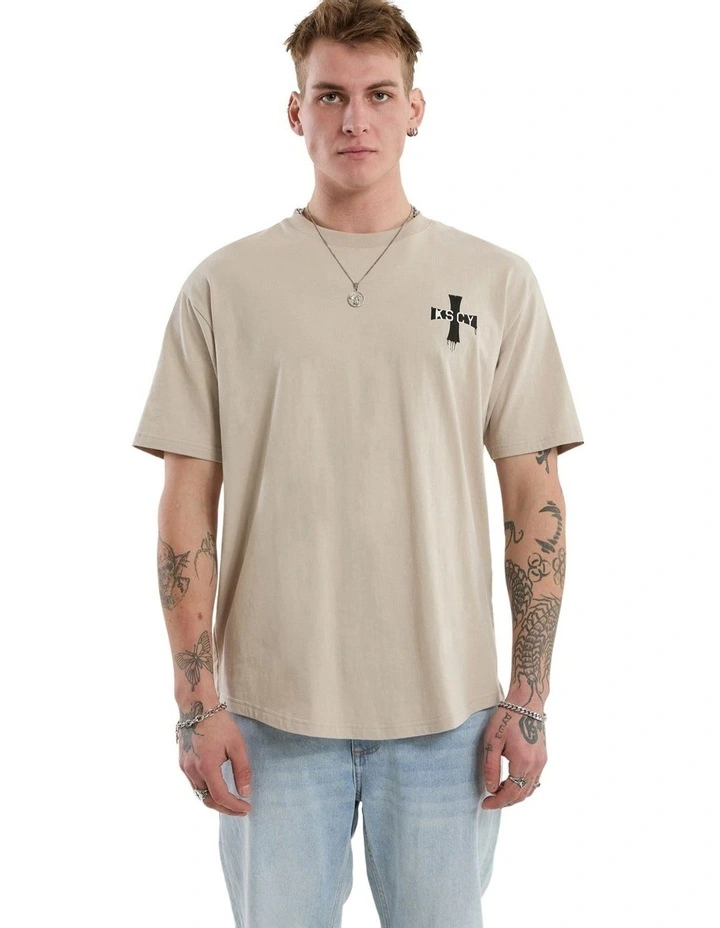 Desolation Box Fit Scoop Tee in Beige image 2