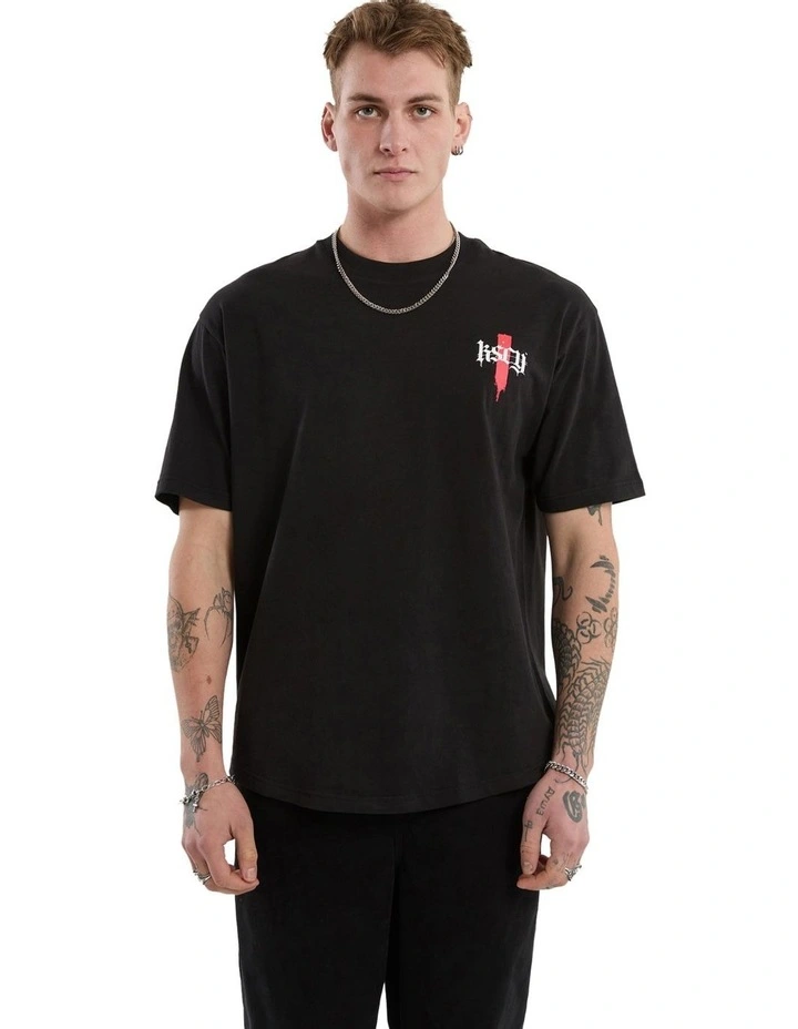 Villain Box Fit Scoop Tee in Black image 2