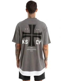 Fable Box Fit Layer Tee in Charcoal