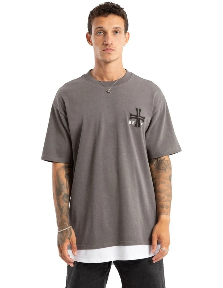 Fable Box Fit Layer Tee in Charcoal image 2