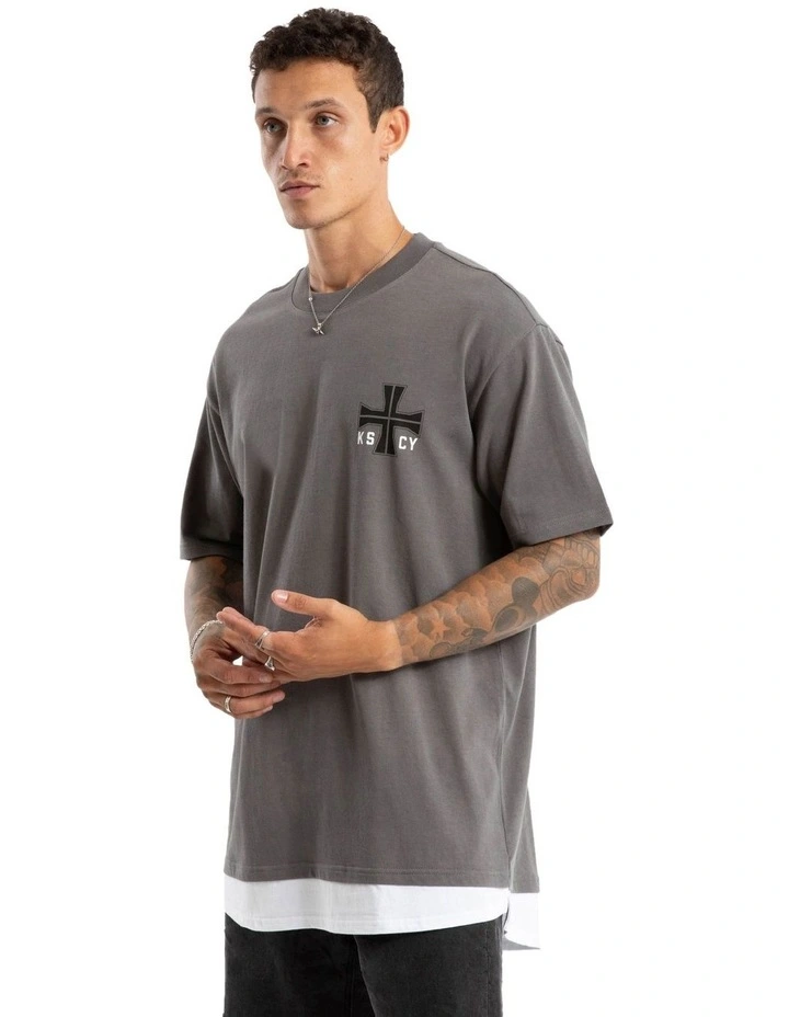 Fable Box Fit Layer Tee in Charcoal image 3