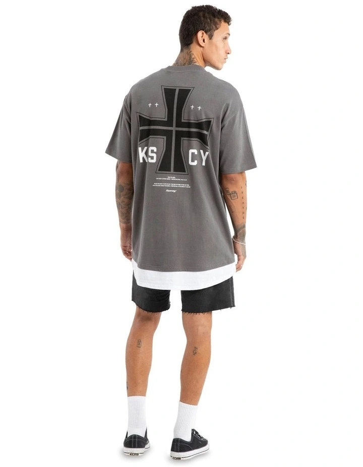 Fable Box Fit Layer Tee in Charcoal image 6