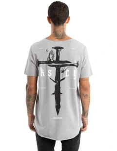 Made Of Iron Raw Neck Tee in Grey