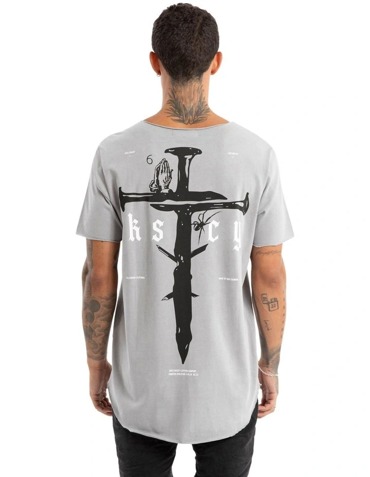 Made Of Iron Raw Neck Tee in Grey image 1