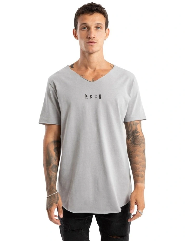 Made Of Iron Raw Neck Tee in Grey image 2