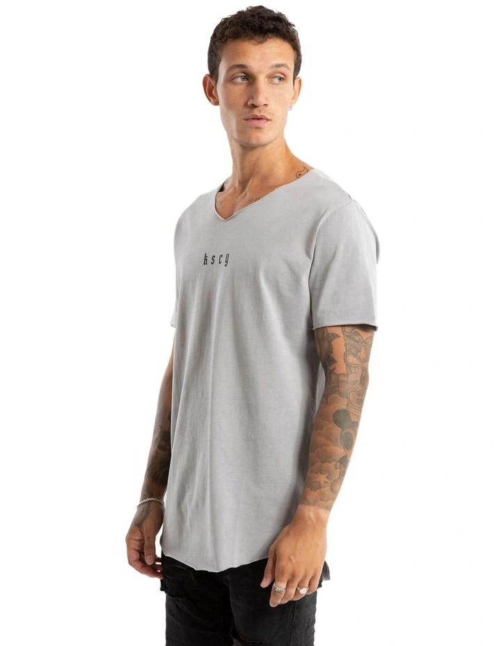 Made Of Iron Raw Neck Tee in Grey image 3