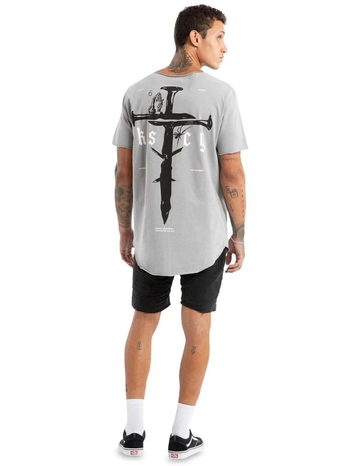 Made Of Iron Raw Neck Tee in Grey image 6