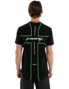 Crossover Dual Curved Tee in Black