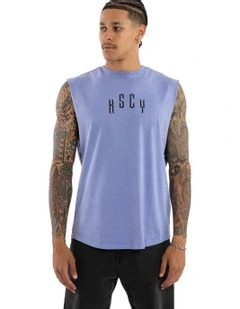 Trapped Dual Curved Muscle Tank in Blue