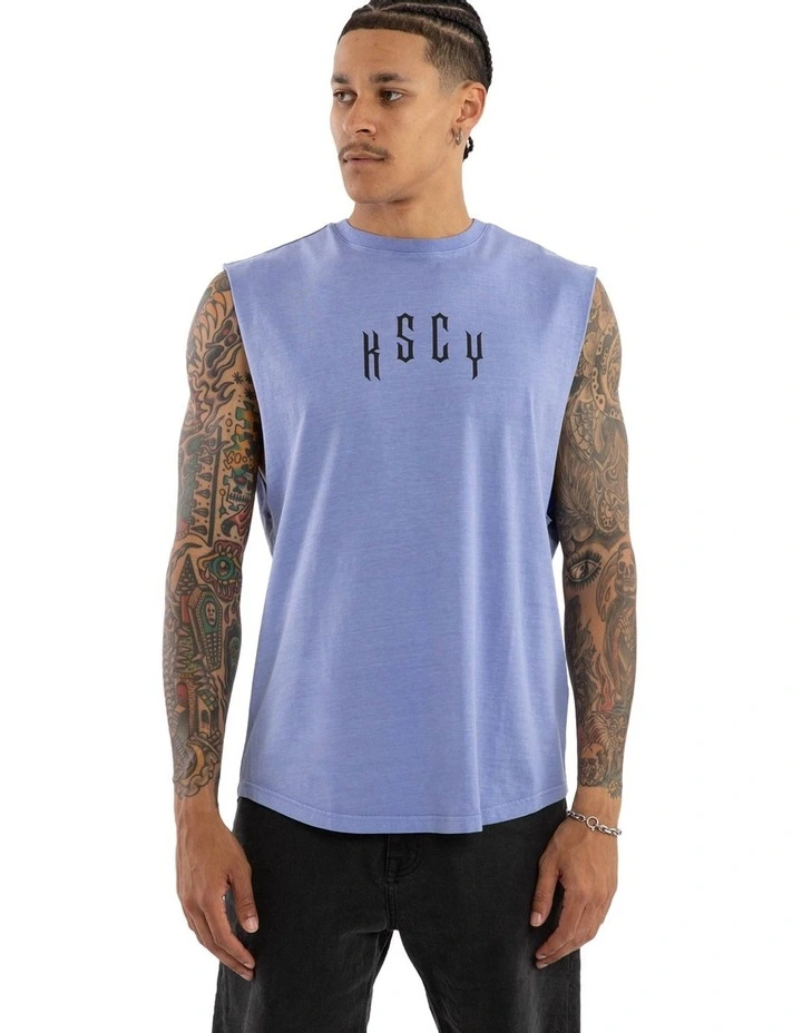 Trapped Dual Curved Muscle Tank in Blue image 1