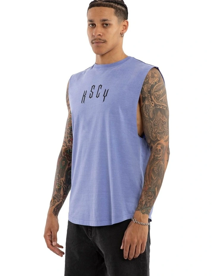 Trapped Dual Curved Muscle Tank in Blue image 3