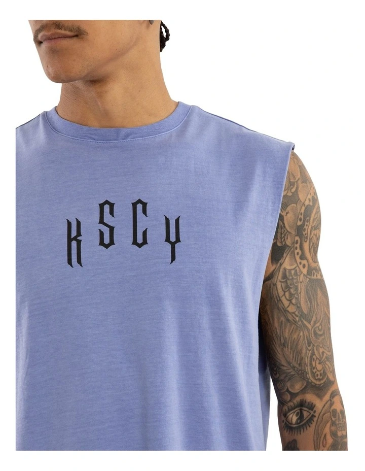 Trapped Dual Curved Muscle Tank in Blue image 4