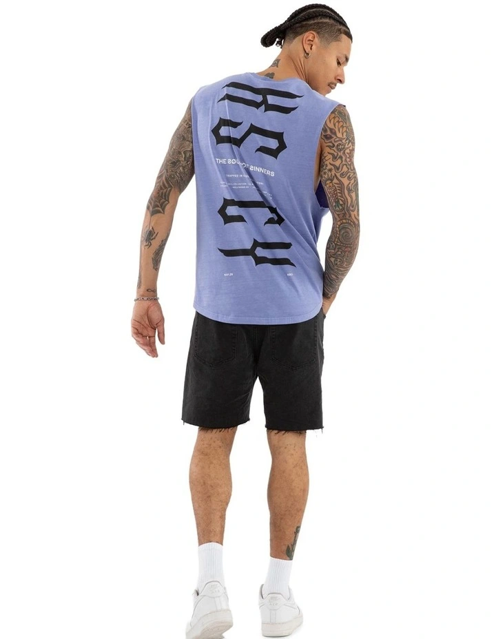 Trapped Dual Curved Muscle Tank in Blue image 5