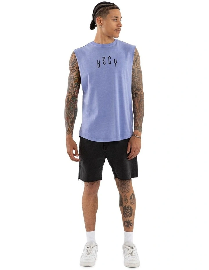 Trapped Dual Curved Muscle Tank in Blue image 6