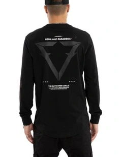 Unite Dual Curved Long Sleeve Tee in Black