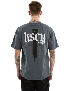 Villain Box Fit Scoop Tee in Grey