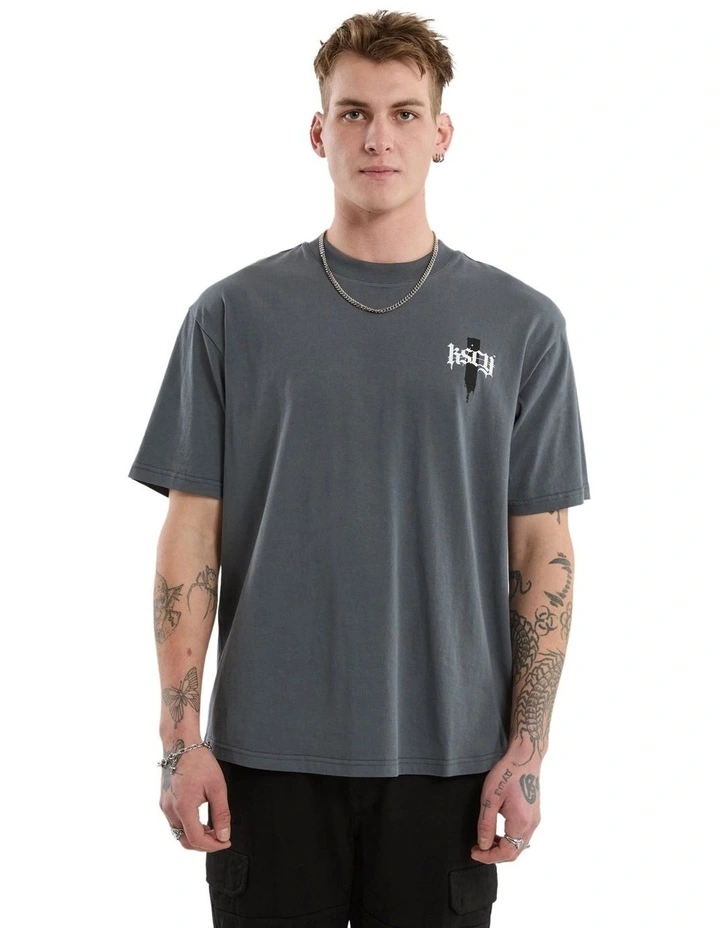 Villain Box Fit Scoop Tee in Grey image 2