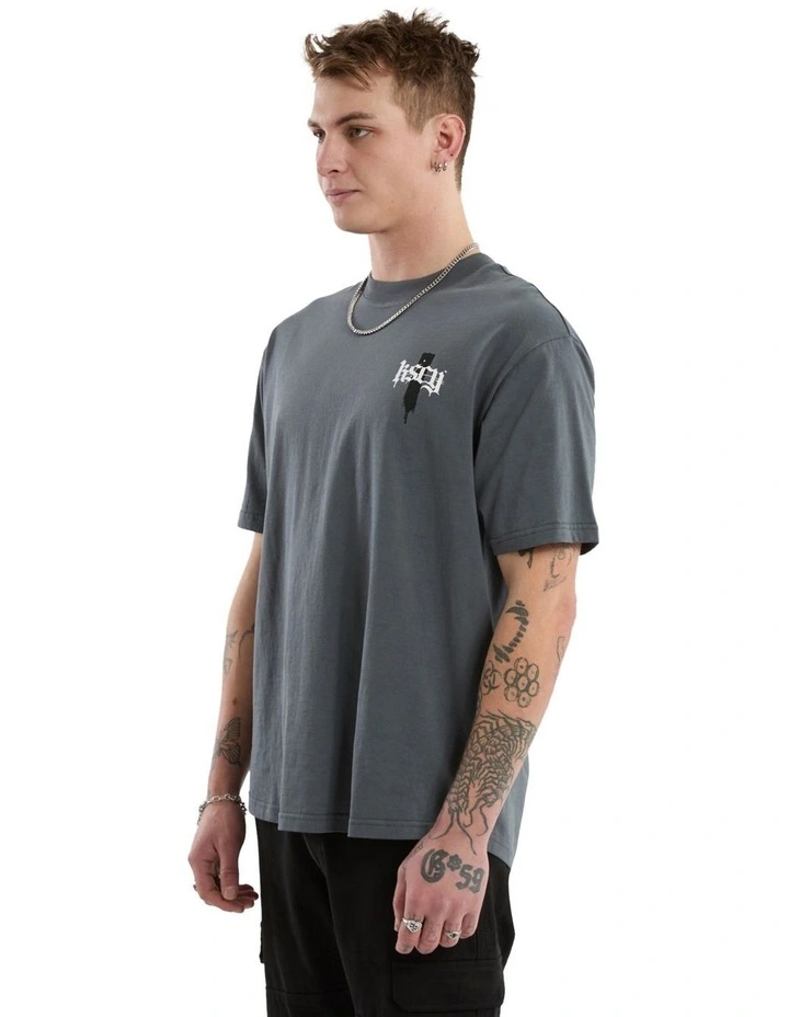Villain Box Fit Scoop Tee in Grey image 3